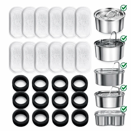 12-Pack Replacement Filters for Stainless Steel Pet Fountain